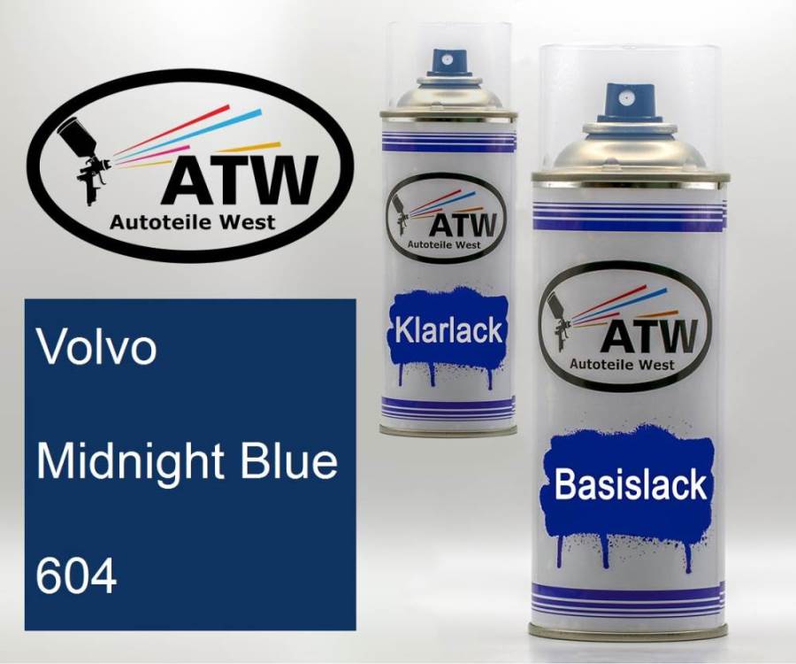 Volvo, Midnight Blue, 604: 400ml Sprühdose + 400ml Klarlack - Set, von ATW Autoteile West.